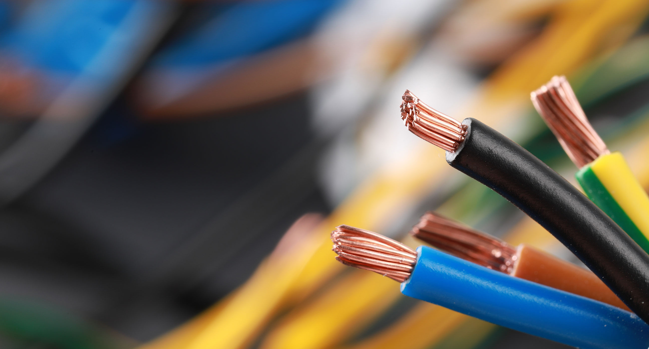 Close-up of copper electrical conductors used by MG Electric on agricultural service jobs